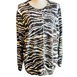 Lands' End Cardigan Sweater Zebra Print Black White Cotton Button Front size 2X